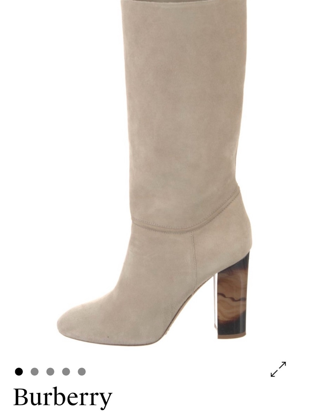 Burberry Beige Suede Knee-High Boots with Marbled Block Heel
